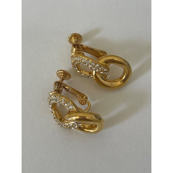Napier Vintage Clip On Earrings, Gold Tone & Rhinestone, Link, Infinity … - Picture 2 of 6